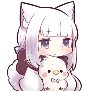 😐 50c8b913 anime, cat girl, chibi, cute, animal, kawaii, cartoon telegram sticker