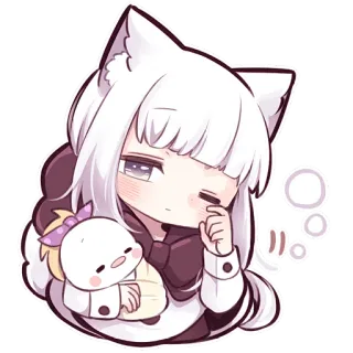 🥱 60766f30 anime girl, kawaii, chibi, cute, cat ears, white hair, cartoon telegram sticker