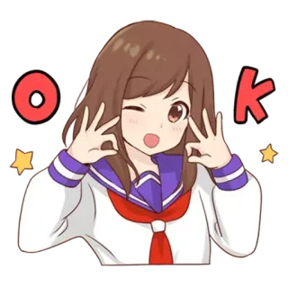 👌 208c0e89 OK Anime, Dziewczyna, Ok, Mundur szkolny, Słodkie, Emoji whatsapp sticker