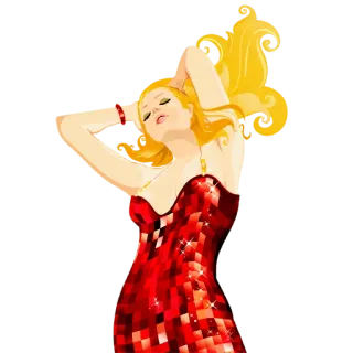 👗 2544f6d8 여자, 드레스, 금발, 빨간색, 빛나는, 패션, 글래머, 춤 telegram sticker