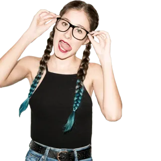 😛 2ba1f905 여자, 소녀, 땋은 머리, 안경, 혀, 인물 사진 telegram sticker