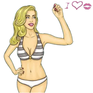 ♥️ 600a6a07 I <3 여자, 해변, 사랑, 스티커, 만화, 비키니, 여름 telegram sticker