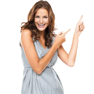 👆 e5cd2dd1 여자, 가리키는, 미소, 드레스, 갈색머리 telegram sticker