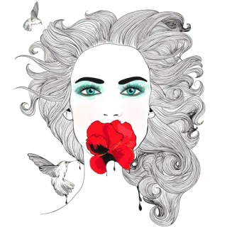 🌺 e8a5cf59 여자, 꽃, 미술, 일러스트, 초상화, 아름다움, 머리카락 telegram sticker