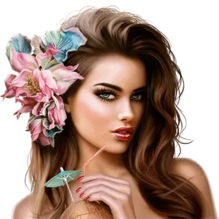 🌸 e8d3cd27 여자, 꽃, 아름다움, 칵테일, 코코넛 음료, 열대, 해변, 여름 telegram sticker