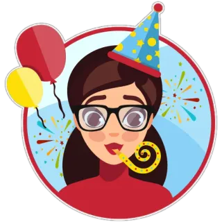 🥳 84589ef7 派对, 庆祝, 女性, 气球, 派对帽, 生日 telegram sticker