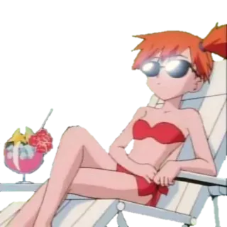 😎 807de290 Misty Pokemon Аниме, Мультфильм, Персонаж, Мисти, Покемон, Пляж, Купальник, Отдых, Солнцезащитные очки whatsapp sticker