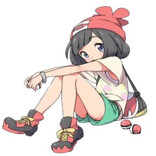 🙍‍♀ 90076fd8 покемон, тренер, аниме, мультфильм, девушка, сидящая whatsapp sticker