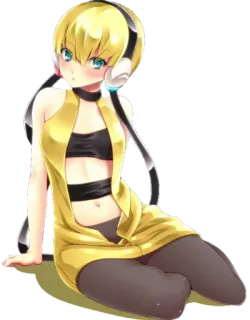 🐏 9b206f0a Аниме, Девушка, Наушники, Желтый, Мультфильм whatsapp sticker