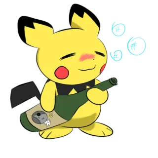🥃 d7ca03f1 Pikachu покемон, аниме, мультфильм, пикачу, пьющий, алкоголь, милый whatsapp sticker