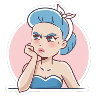 😑 19e5bbd7 卡通, 女人, 生气, 蓝发, 可爱, 女孩 telegram sticker