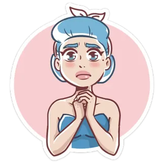 🥺 58f1ff43 卡通, 女人, 贴纸, 蓝发, 恳求, 插图 telegram sticker