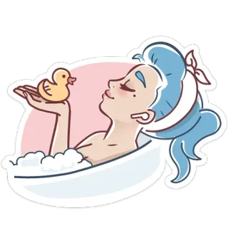 🛁 64332c9b 女人, 洗澡, 橡皮鸭, 卡通, 放松, 泡泡 telegram sticker
