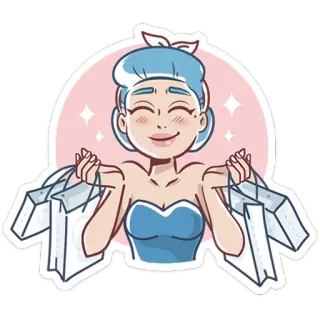 🛍 70567425 女人, 购物, 包包, 卡通, 蓝色头发, 快乐, 时尚 telegram sticker