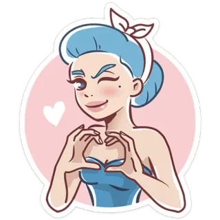 😘 b2983720 女孩, 蓝发, 卡通, 心, 爱, 可爱, 贴纸 telegram sticker