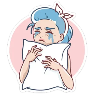 😭 ecc54417 哭泣, 悲伤, 枕头, 女孩, 眼泪, 情绪化 telegram sticker