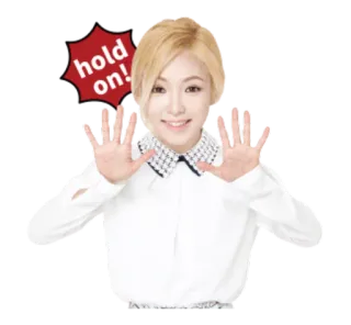 ✊ 3c5a0d30 hold on! hold on, stop, expression, woman, asian, warning telegram sticker