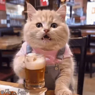 🍺 a0fbc302 @fix_x_fox gato, cerveza, beber, divertido, lindo, animal, meme telegram sticker