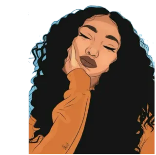 😌 3b6796e1 женщина, портрет, искусство, иллюстрация, кудрявые волосы, мультфильм whatsapp sticker