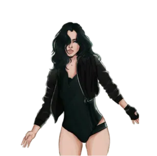 🌚 f0d9dec6 женщина, девушка, мультфильм, персонаж, черный наряд, иллюстрация whatsapp sticker