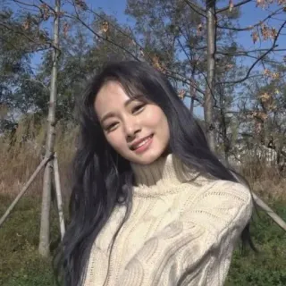 🈲 58f4aee2 Frau, Porträt, Pullover, lächelnd, im Freien, Bäume whatsapp sticker