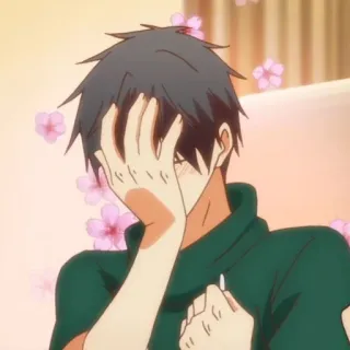 🍌 0f7d9876 Anime, Rougeurs, Fleurs, Geste de la main, Embarrassé, Mâle telegram sticker