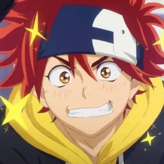 🤩 c05a6e08 anime, personage, rood haar, hoofdband, glitters, glimlachend, blij telegram sticker