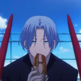 😐 f7e4ccec Anime, Eten, Sandwich, Blauw haar, Personage telegram sticker