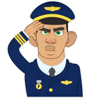 👮 ea7e6a77 pilot, penerbangan, kartun, perwira, hormat, seragam telegram sticker