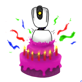 🎂 e5e5842b GLaDOS Portal bolo, robô, aniversário, portal, IA telegram sticker