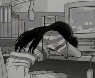 🖤 fa27d38c stanco, anime, computer, ufficio, esausto, frustrato telegram sticker