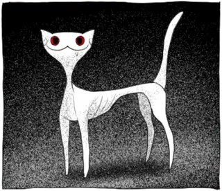 ✨ 0fa60491 gato, tenebroso, blanco, animal, ojos, dibujos animados telegram sticker