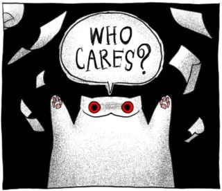 🔴 56899e14 WHO CARES? chat, bof, attitude, indifférence, dessin animé telegram sticker