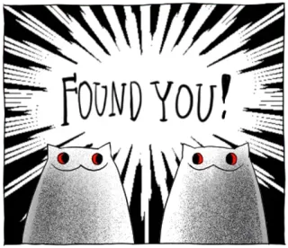 🔴 688f0e54 FOUND YOU! chats, dessin animé, yeux, je t'ai trouvé, autocollant, texte telegram sticker