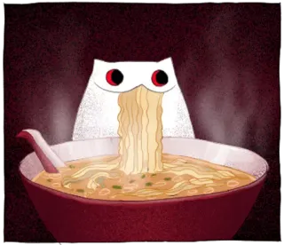 🔴 915cbcd1 chat, ramen, nouilles, nourriture, dessin animé, bol, soupe, mignon telegram sticker