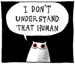 🔴 fb2650ed I DON'T UNDERSTAND THAT HUMAN chat, drôle, mème, animal, bulle, dessin animé telegram sticker