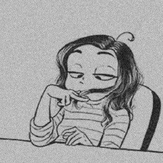 😕 f4208313 cartoon, meisje, denken, peinzend, monochroom, kunst telegram sticker
