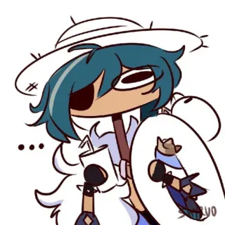 🐾 70709bc6 ... аниме, персонаж, стикер, шляпа, напиток telegram sticker