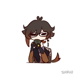 🐾 7f70446a Zhongli Genshin Impact Shyruo Аниме, Видеоигра, Каваи, Милый, Пьющий, Чиби telegram sticker
