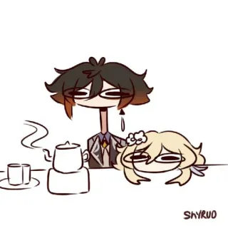 🐾 91bf615b Zhongli Genshin Impact видеоигра, аниме, персонажи, фанарт, чай telegram sticker