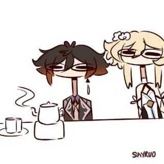 🐾 d565c14c Zhongli Genshin Impact чжун ли, геншин импакт, аниме, видеоигра, чиби, чай, люмин telegram sticker