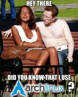 😏 028bc61f HEY THERE
DID YOU KNOW THAT I USE archlinux? linux, archlinux, meme, computadores telegram sticker