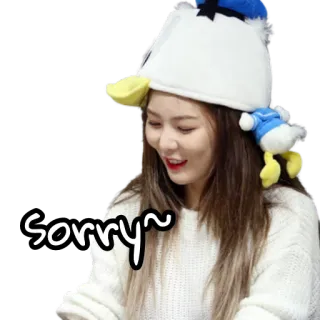 😉 8a191dbb Sorry~ minta maaf, maaf, korea, cewek, imut, topi donald bebek, meminta maaf telegram sticker