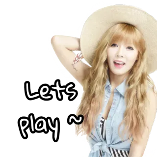 😁 e857303b Lets play ~ wanita, topi, rambut pirang, bermain, Let's Play telegram sticker