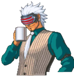 😘 ad6b6ed9 Godot Ace Attorney video game, character, godot, ace attorney, coffee, anime telegram sticker