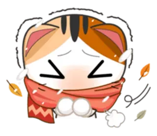 😨 8a15268b gato, dibujos animados, lindo, bufanda, invierno, otoño, hojas telegram sticker