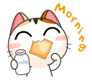 🌞 8b70d7f4 Morning gato, leche, tostada, mañana, lindo, dibujo animado telegram sticker
