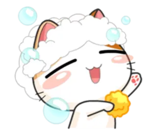 🛁 9ff63db2 gato, baño, burbujas, lindo, dibujos animados, animal, limpio, lavar telegram sticker