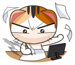 📝 5a0fd69e en colère, chat, bureau, travail, ordinateur, papier, stress telegram sticker