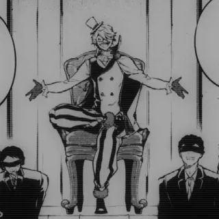 🎭 615a0fdd Nikolai Gogol Bungou Stray Dogs 尼古莱·果戈里, 文豪野犬, 动漫, 漫画, 小丑, 坐, 椅子 telegram sticker